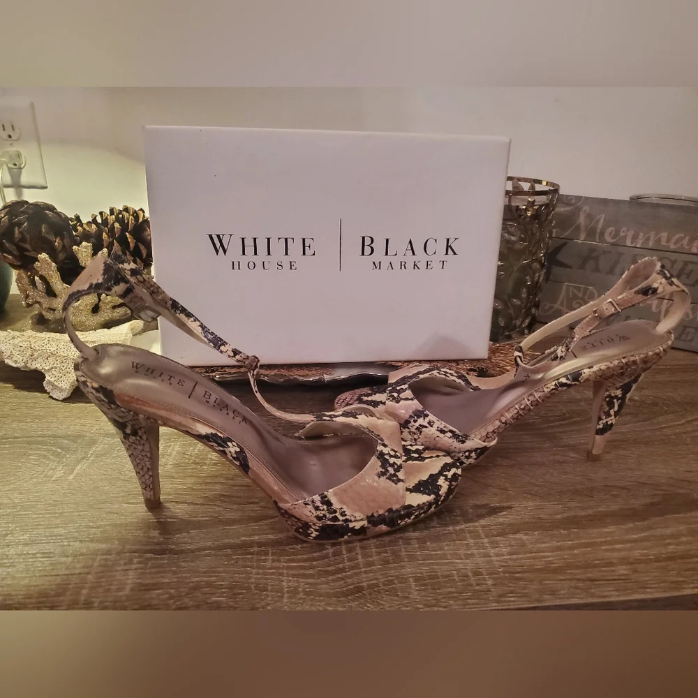 White House Black Market High Heel 👠 Shoes Snake 🐍 Skin Open Toe Pumps - Picture 3 of 7